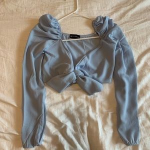 Cinderella blue crop top with bow tie detail